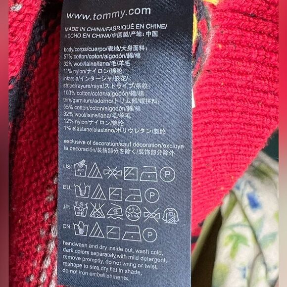 Tommy Hilfiger Red Navy Stripe Fair Isle Pullover Sweater Cotton Wool Size Large - Picture 9 of 9